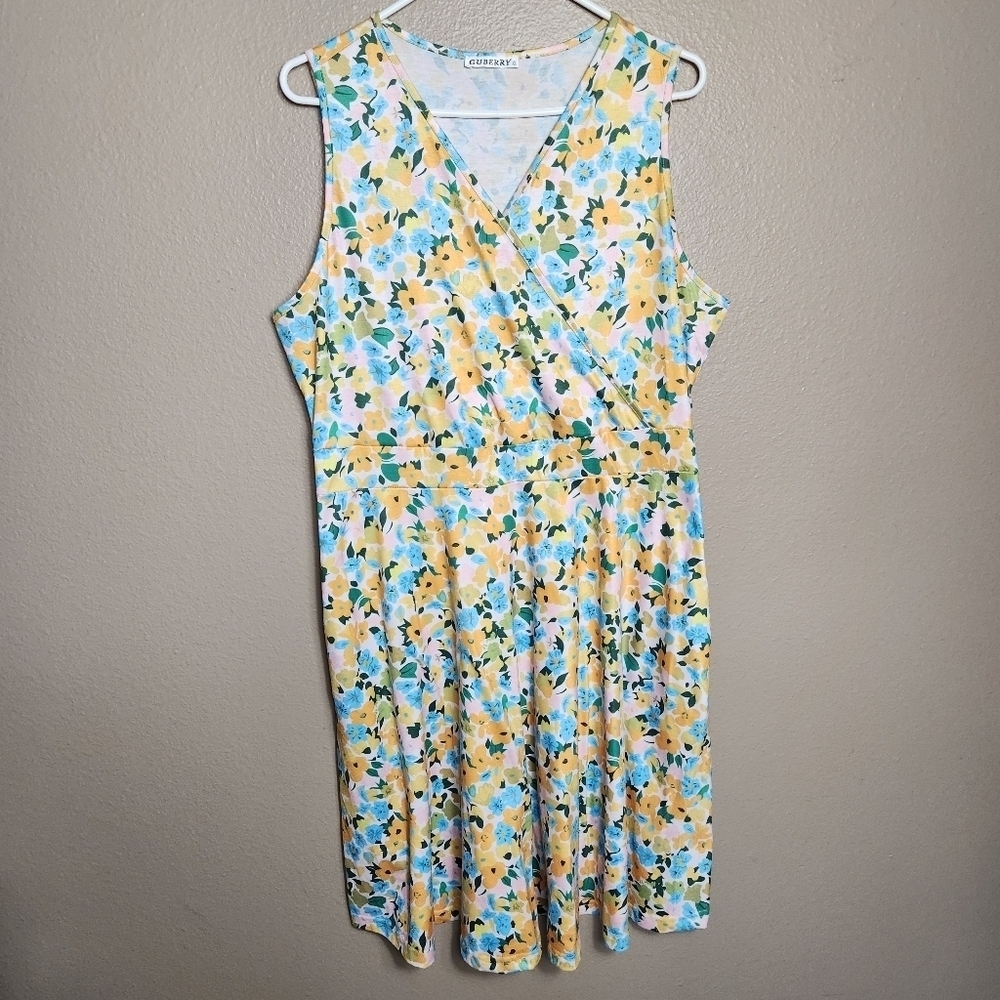 Guberry Womens Spring Floral Sleeveless Surplice Knit Knee Length Dress |XL|